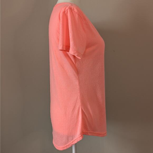 4/$20 Tek Gear DryTek V-Neck Athletic Top Size Small Fluorescent Peach Pink - Picture 3 of 6